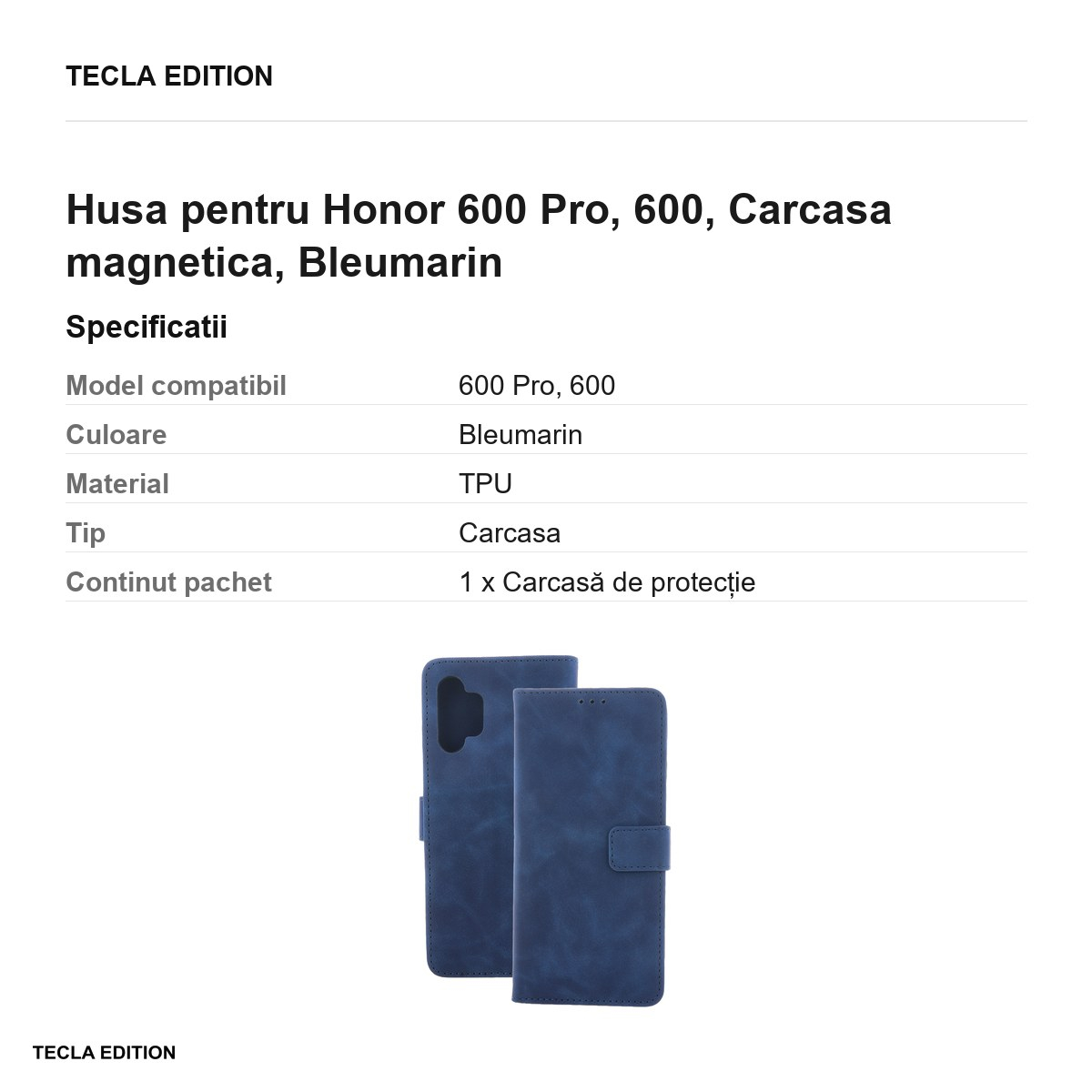 Husa Smart Velvet pentru Honor 600 Pro, 600, tip carte cu inchidere magnetica, Bleumarin [3]