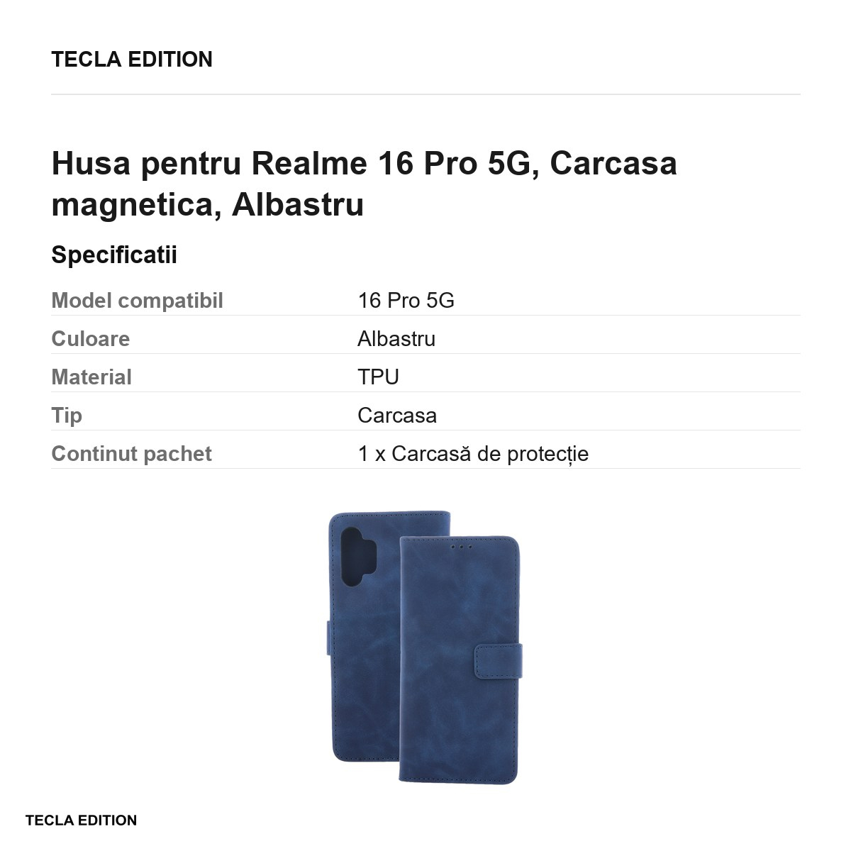 Husa Smart Velvet pentru Realme 16 Pro 5G, tip carte cu inchidere magnetica, Albastru [3]