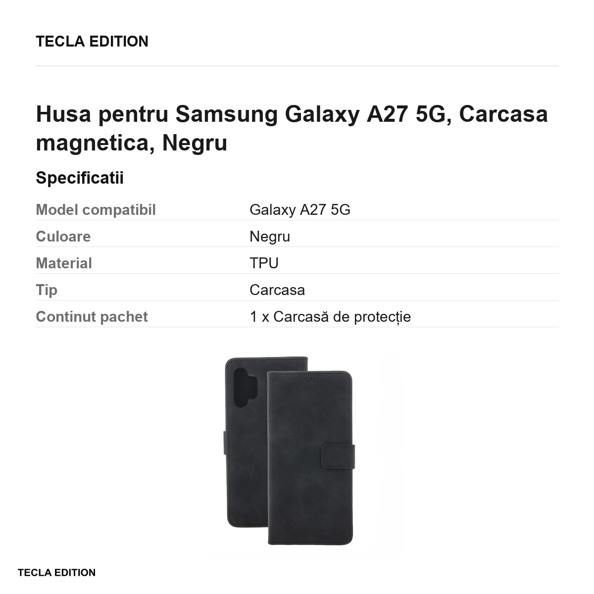 Husa Smart Velvet pentru Samsung Galaxy A27 5G, tip carte cu inchidere magnetica, Negru [3]