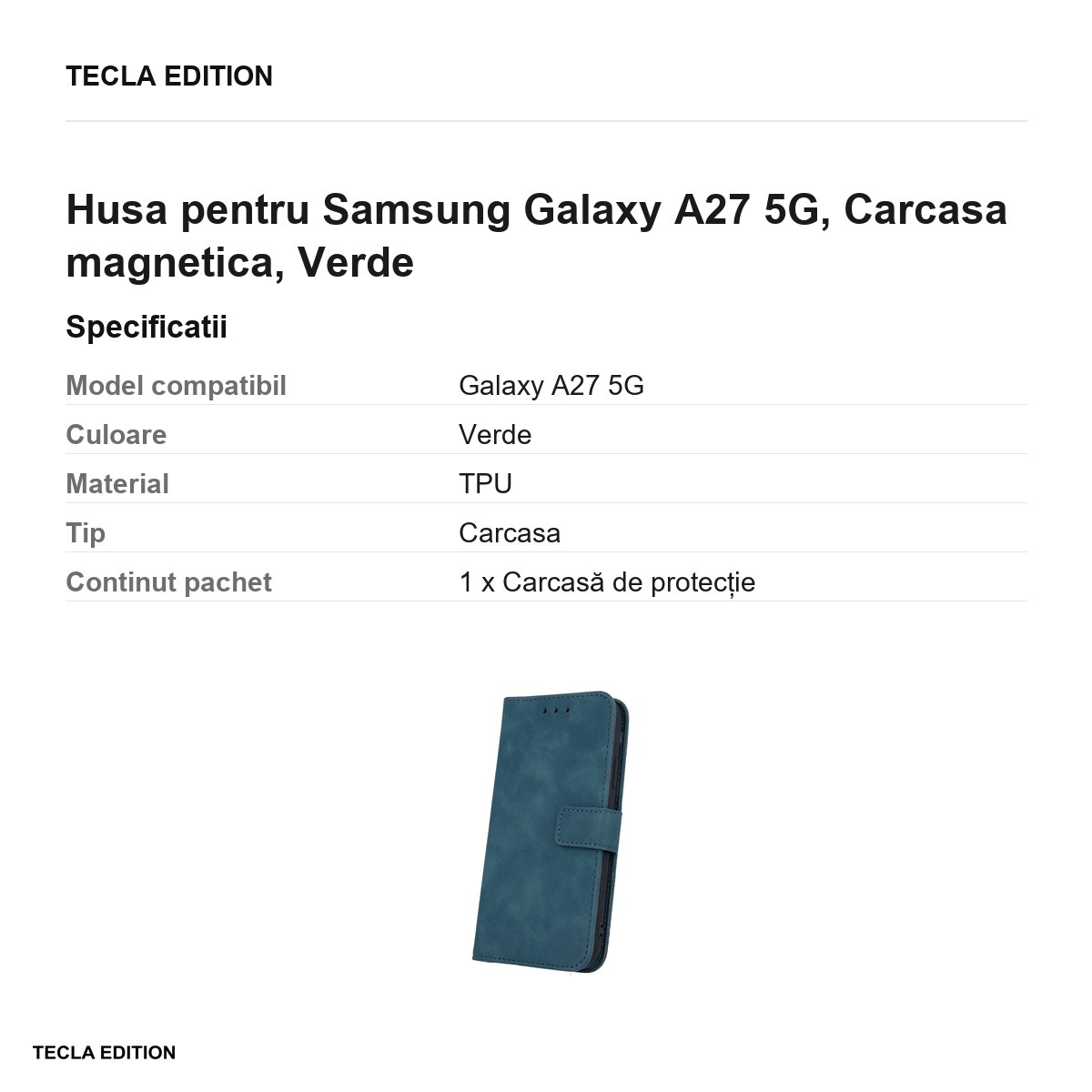 Husa Smart Velvet pentru Samsung Galaxy A27 5G, tip carte cu inchidere magnetica, Verde [3]
