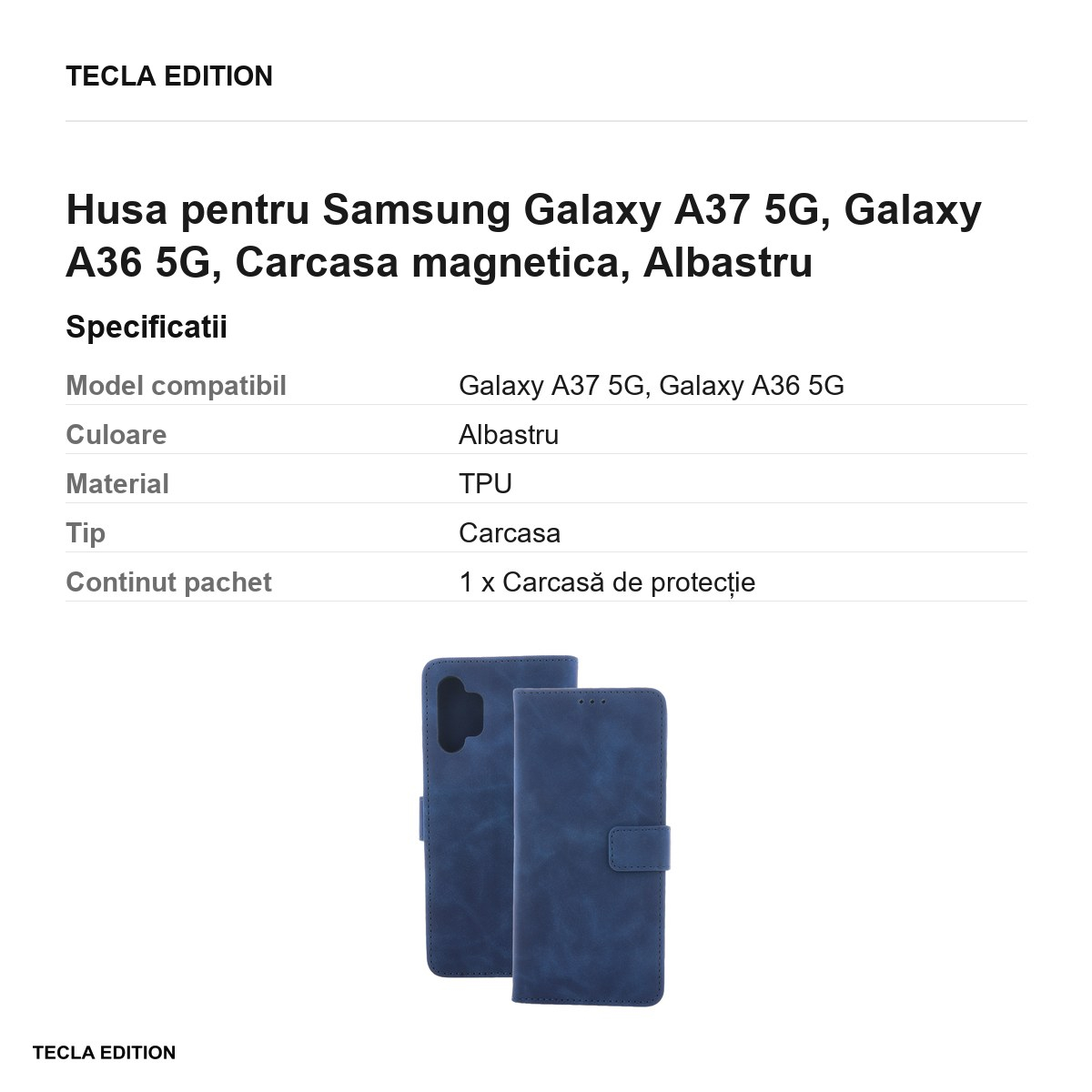 Husa Smart Velvet pentru Samsung Galaxy A37 5G, Galaxy A36 5G, tip carte cu inchidere magnetica, Albastru [3]