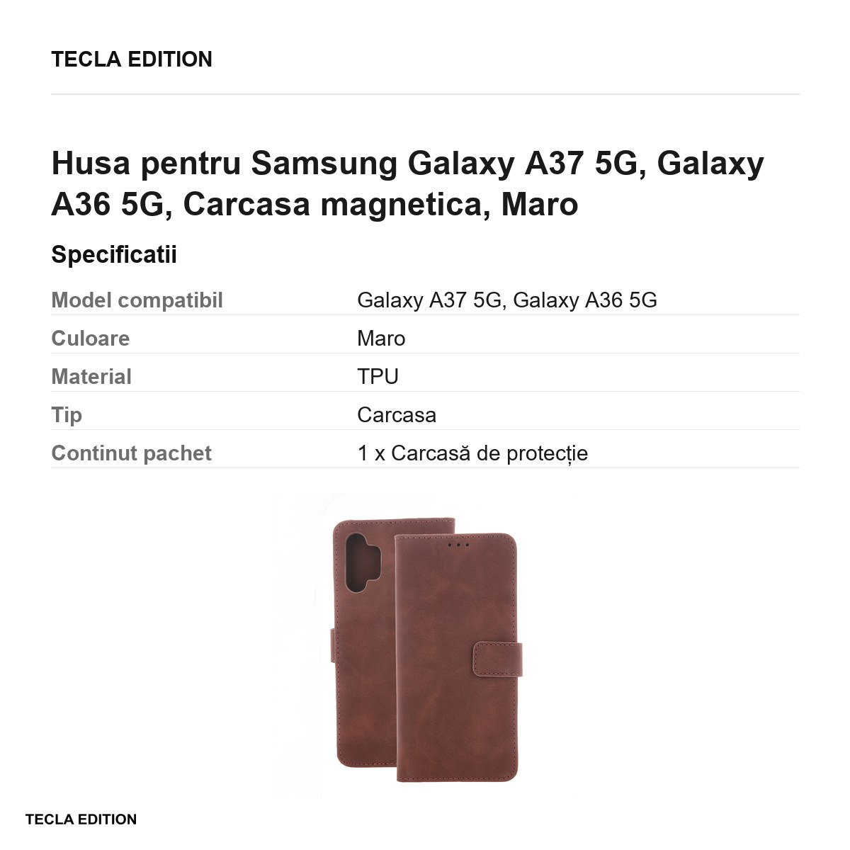 Husa Smart Velvet pentru Samsung Galaxy A37 5G, Galaxy A36 5G, tip carte cu inchidere magnetica, Maro [3]