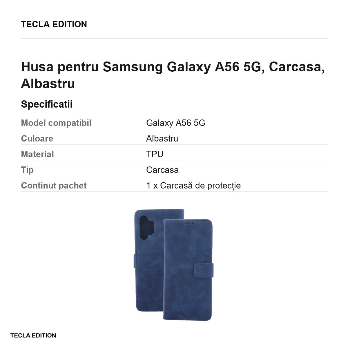Husa Smart Velvet pentru Samsung Galaxy A56 5G, tip carte, Albastru [3]