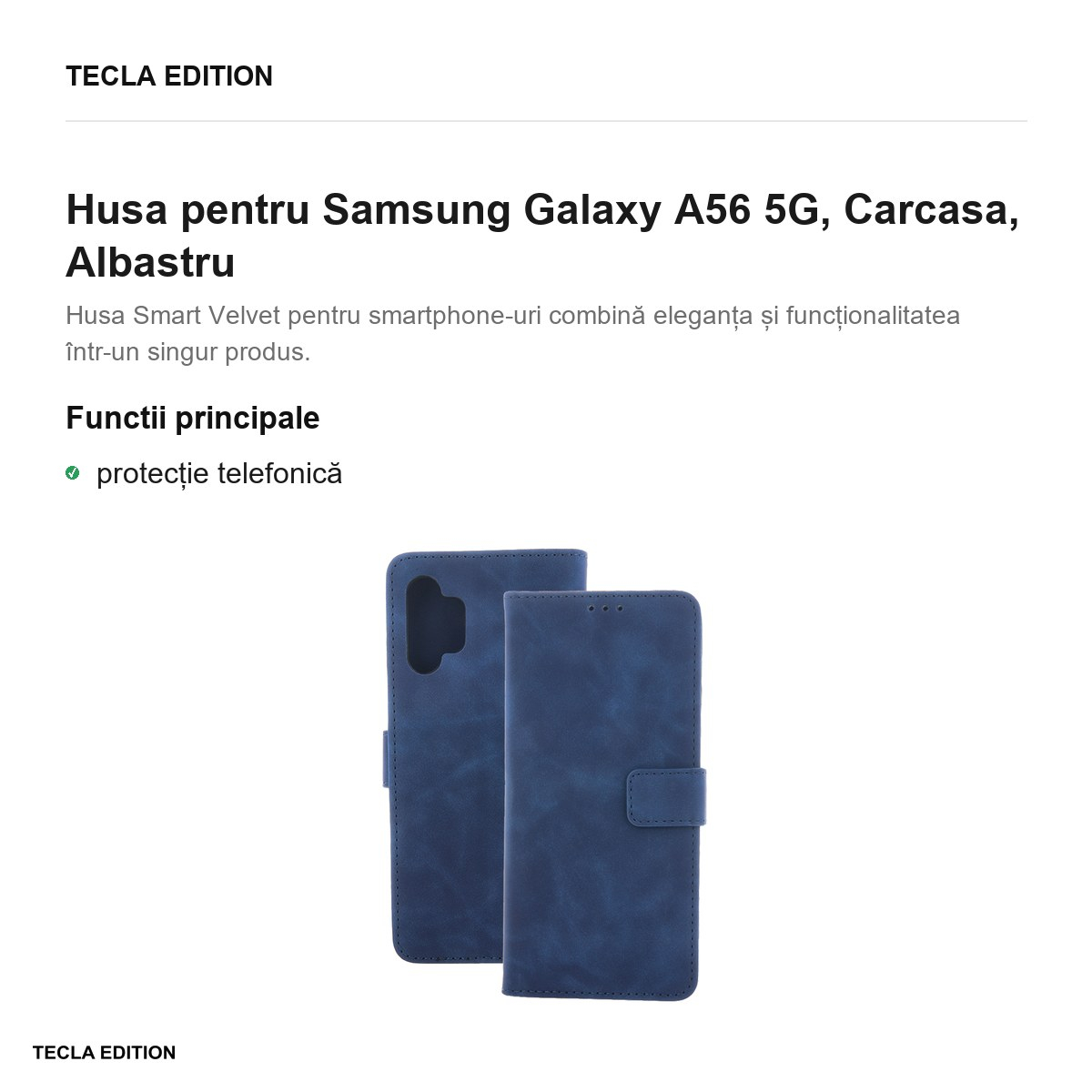 Husa Smart Velvet pentru Samsung Galaxy A56 5G, tip carte, Albastru [2]