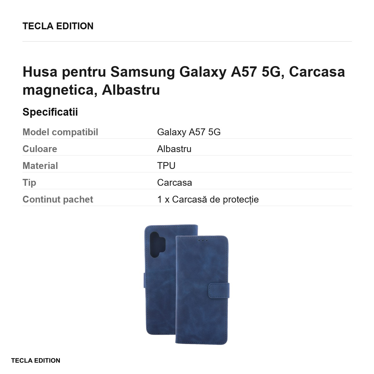 Husa Smart Velvet pentru Samsung Galaxy A57 5G, tip carte cu inchidere magnetica, Albastru [3]