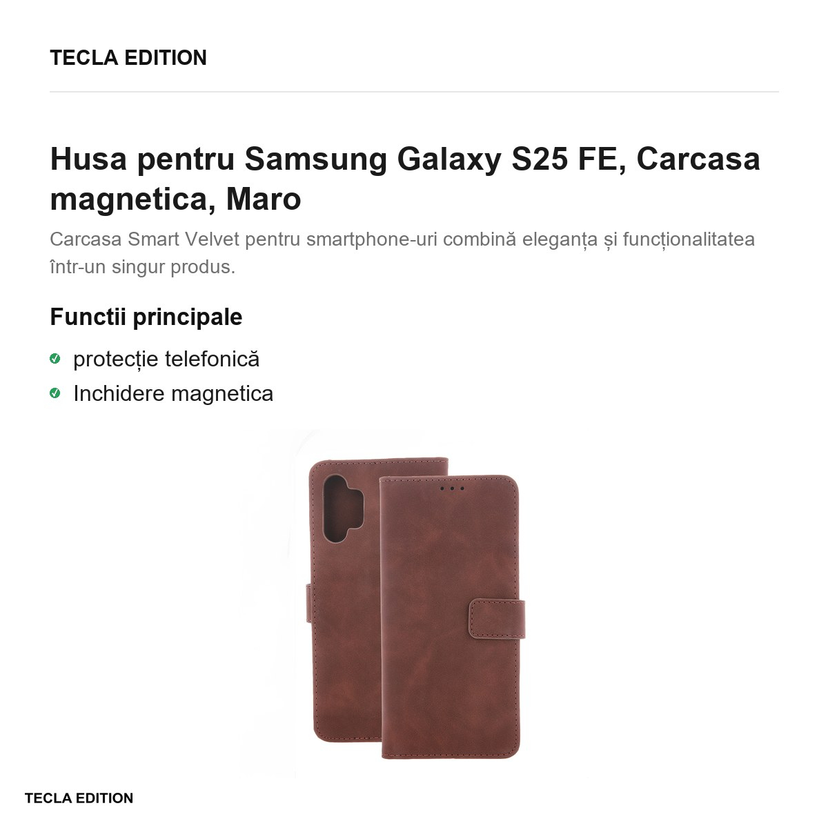 Husa Smart Velvet pentru Samsung Galaxy S25 FE, tip carte cu inchidere magnetica, Maro [2]