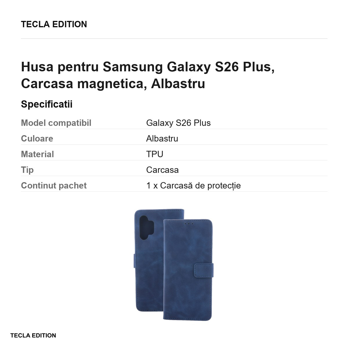 Husa Smart Velvet pentru Samsung Galaxy S26 Plus, tip carte cu inchidere magnetica, Albastru [3]