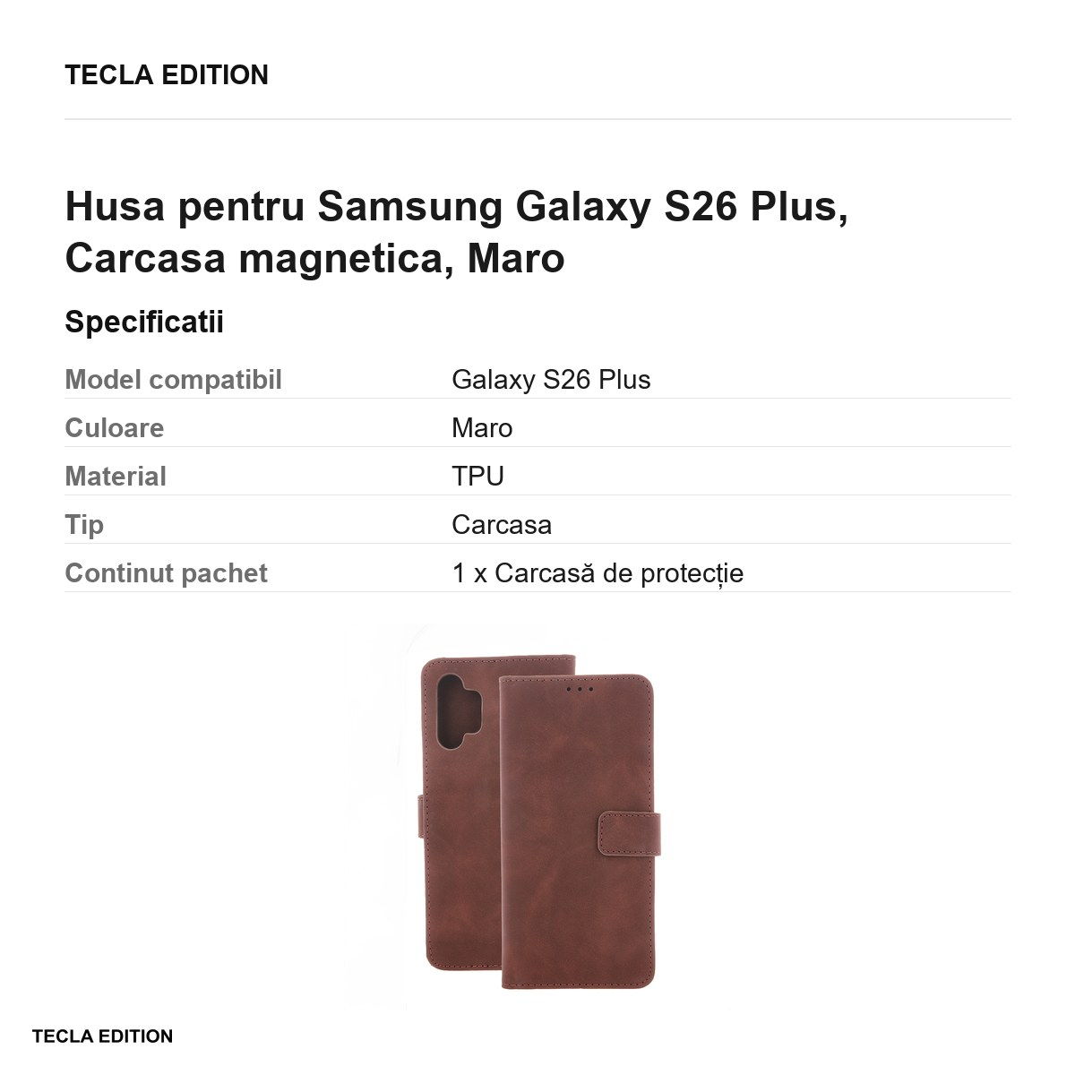 Husa Smart Velvet pentru Samsung Galaxy S26 Plus, tip carte cu inchidere magnetica, Maro [3]