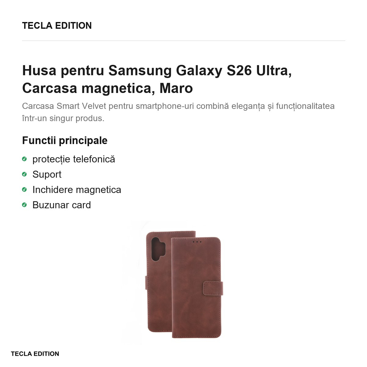 Husa Smart Velvet pentru Samsung Galaxy S26 Ultra, tip carte cu inchidere magnetica, Maro [2]