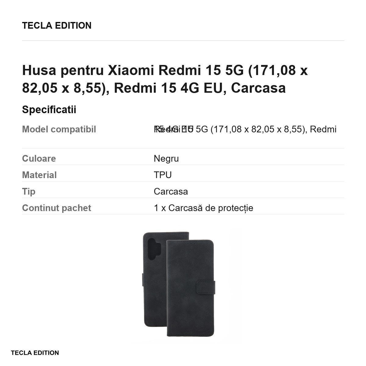 Husa Smart Velvet pentru Xiaomi Redmi 15 5G, Redmi 15 4G EU, tip carte cu inchidere magnetica, Negru [3]