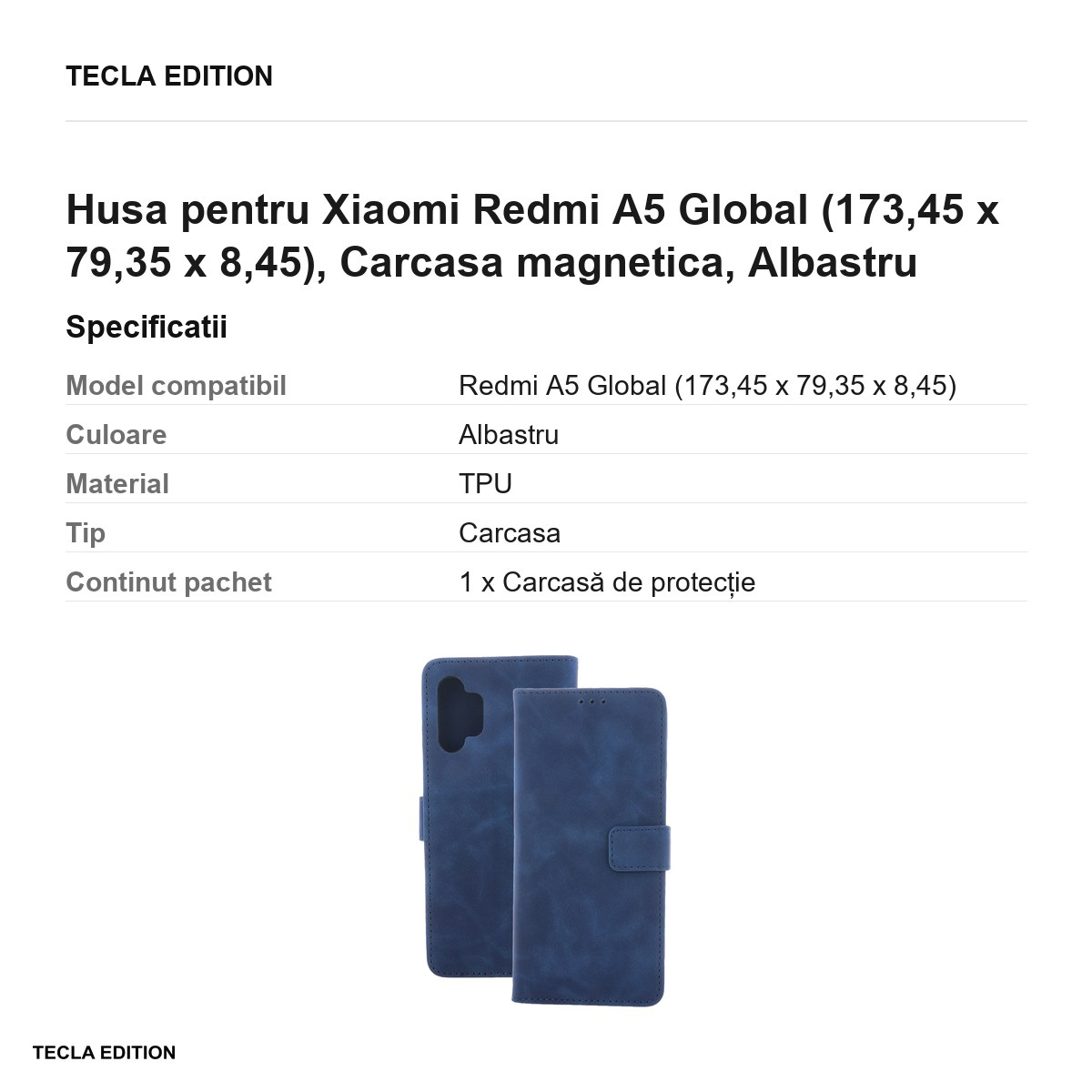 Husa Smart Velvet pentru Xiaomi Redmi A5 Global, tip carte cu inchidere magnetica, Albastru [3]