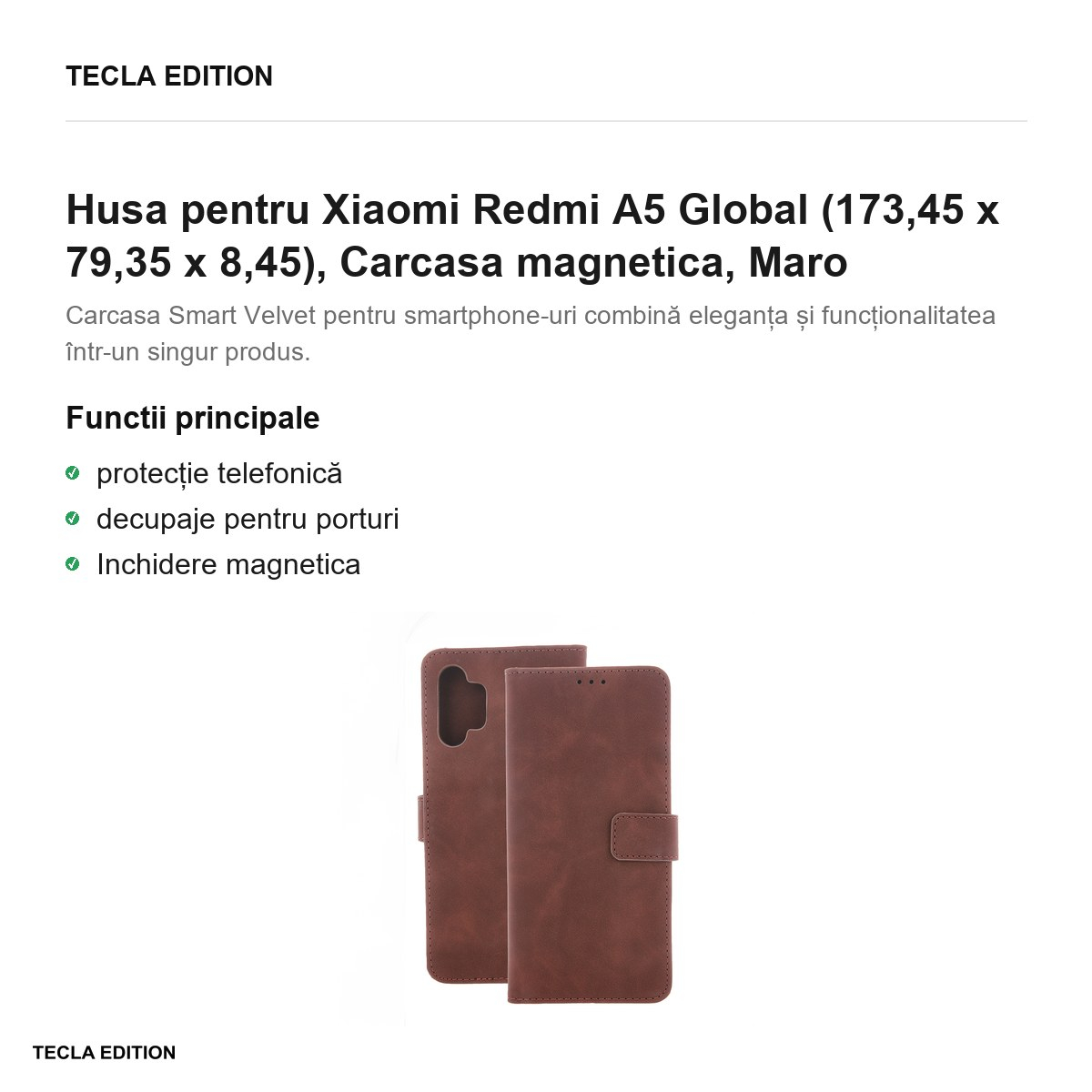Husa Smart Velvet pentru Xiaomi Redmi A5 Global, tip carte cu inchidere magnetica, Maro [2]