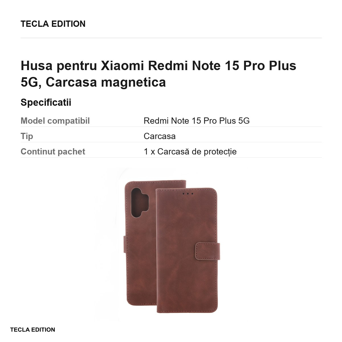 Husa Smart Velvet pentru Xiaomi Redmi Note 15 Pro Plus 5G, tip carte cu inchidere magnetica, Maro [3]
