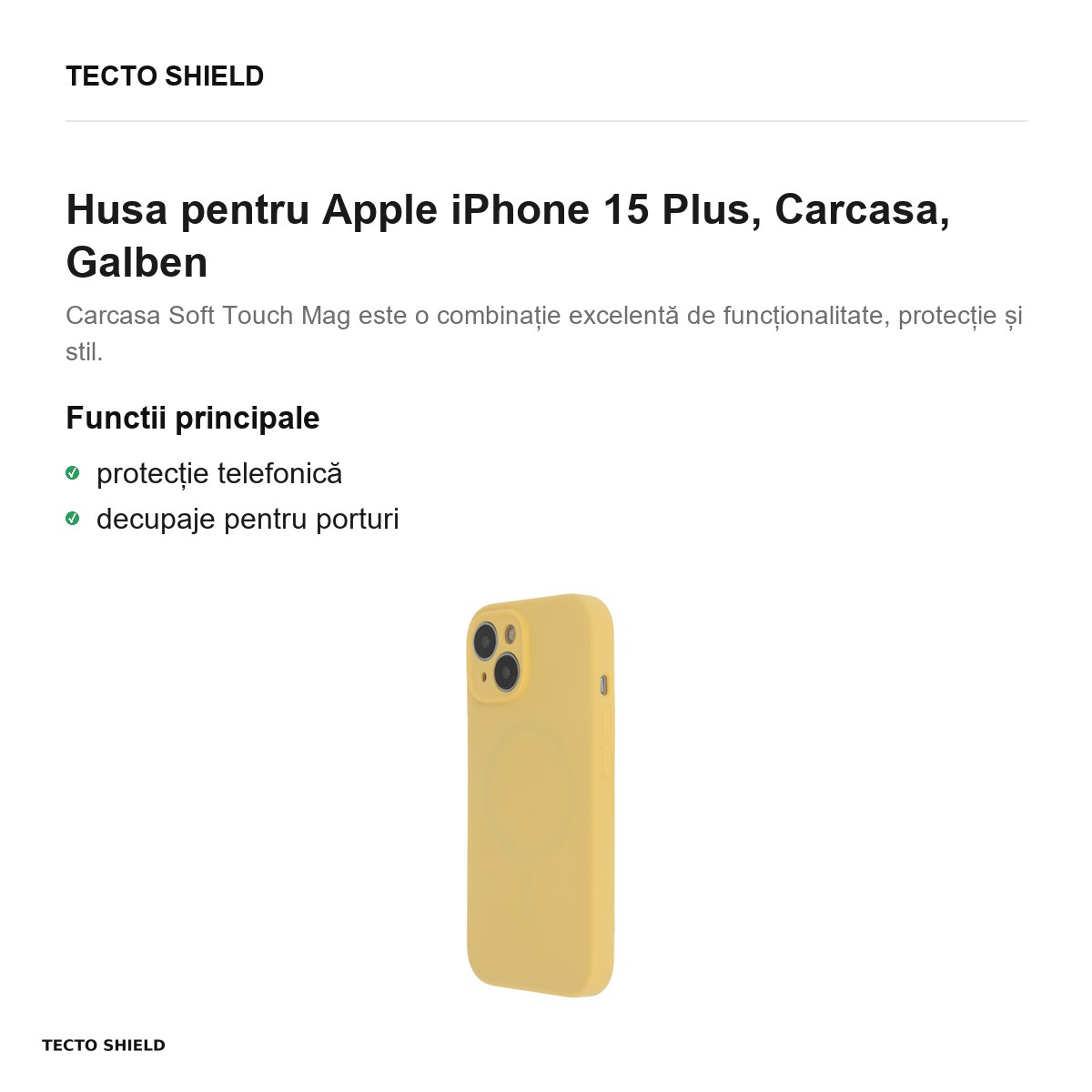 Husa Soft Touch Mag pastel pentru Apple iPhone 15 Plus, Carcasa, Galben [2]