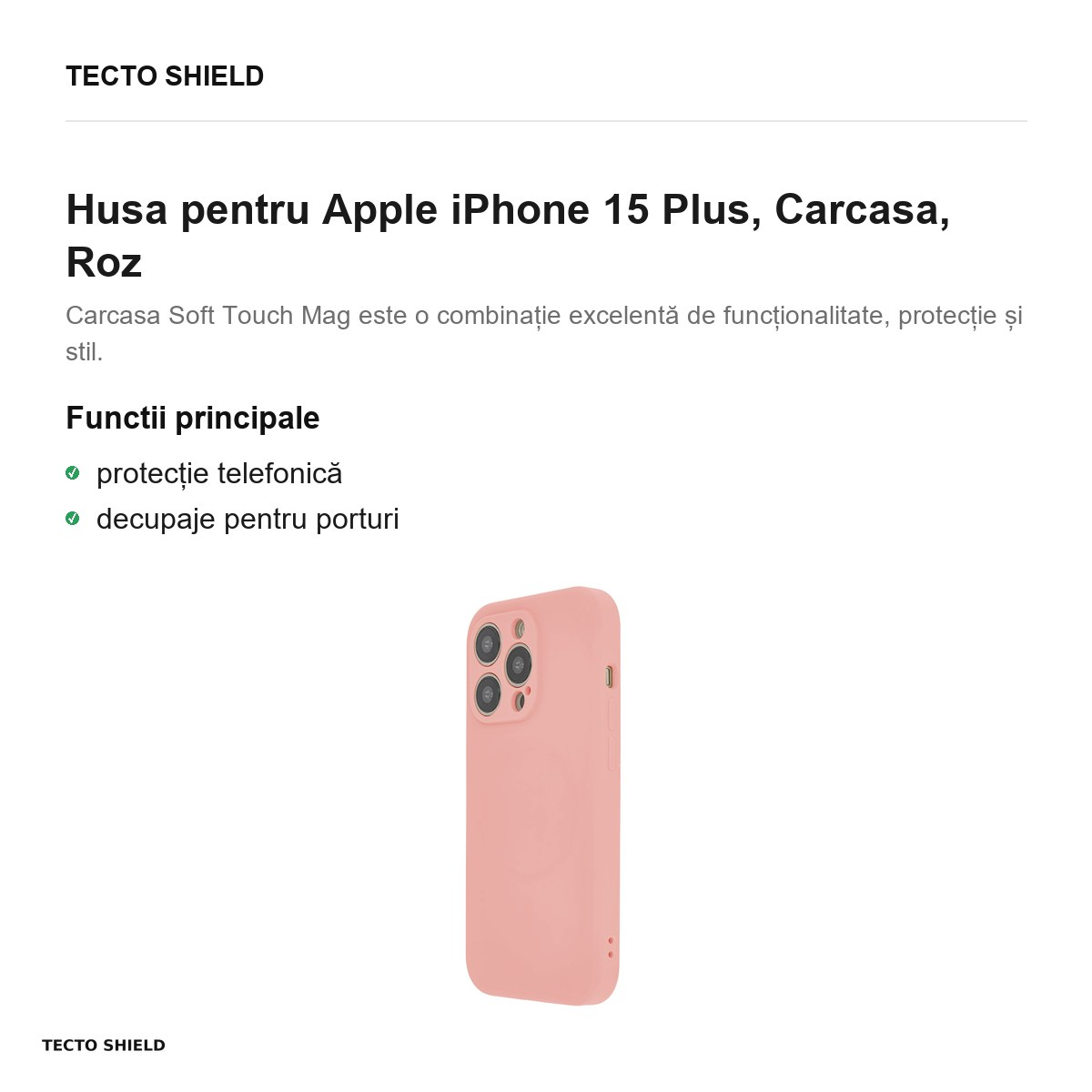 Husa Soft Touch Mag pastel pentru Apple iPhone 15 Plus, Carcasa, Roz [2]