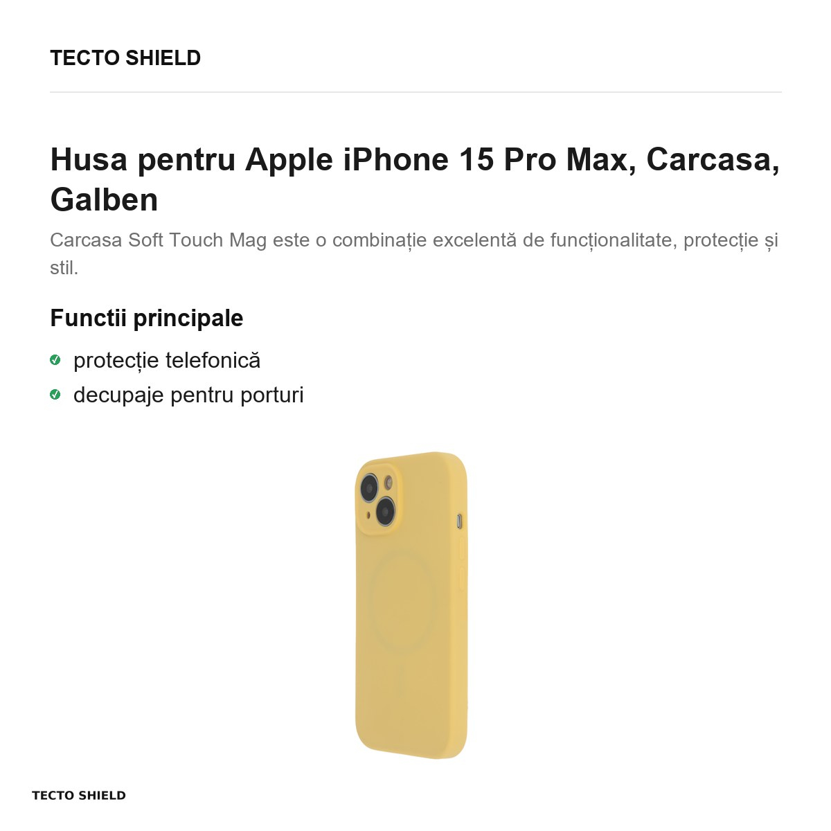 Husa Soft Touch Mag pastel pentru Apple iPhone 15 Pro Max, Carcasa, Galben [2]
