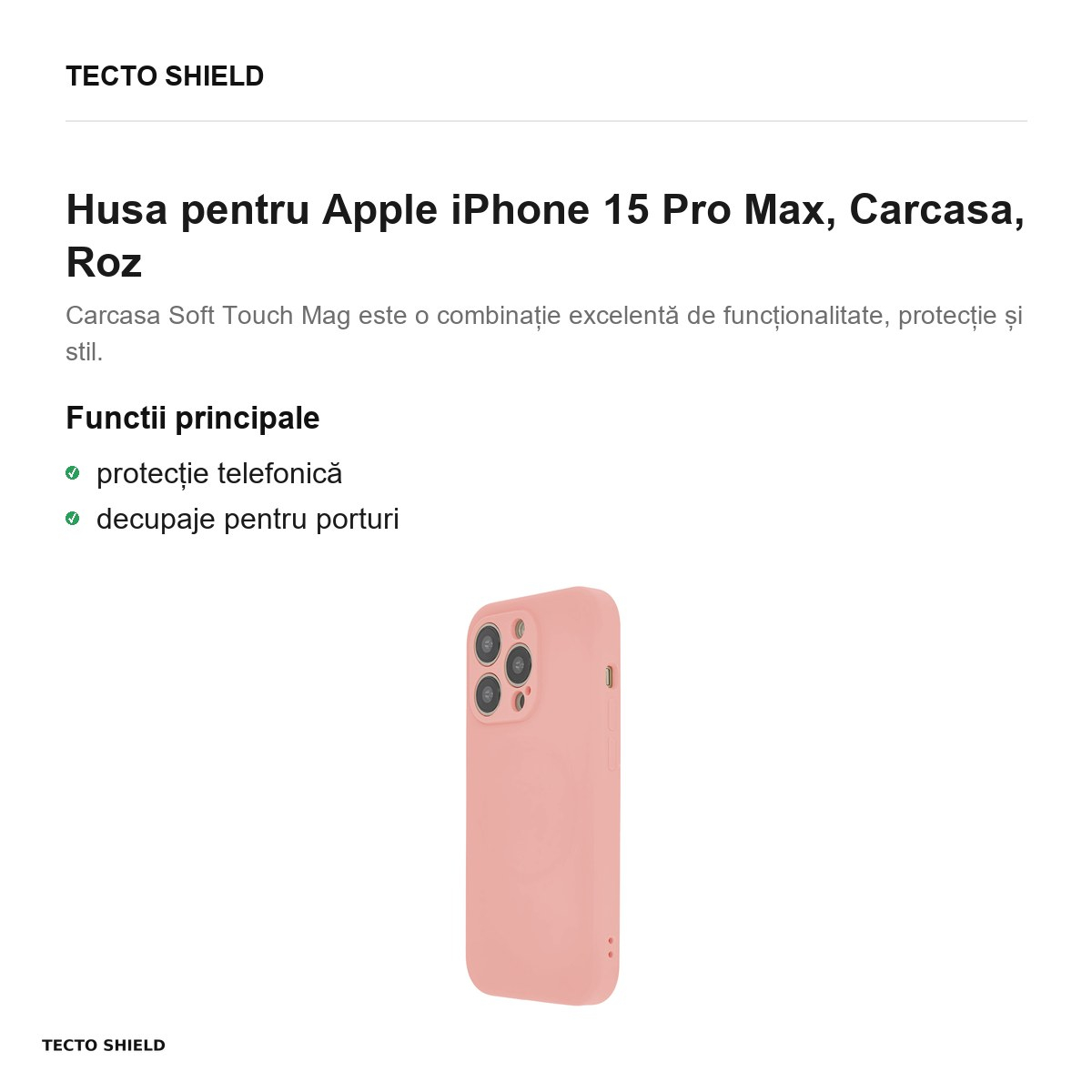 Husa Soft Touch Mag pastel pentru Apple iPhone 15 Pro Max, Carcasa, Roz [2]