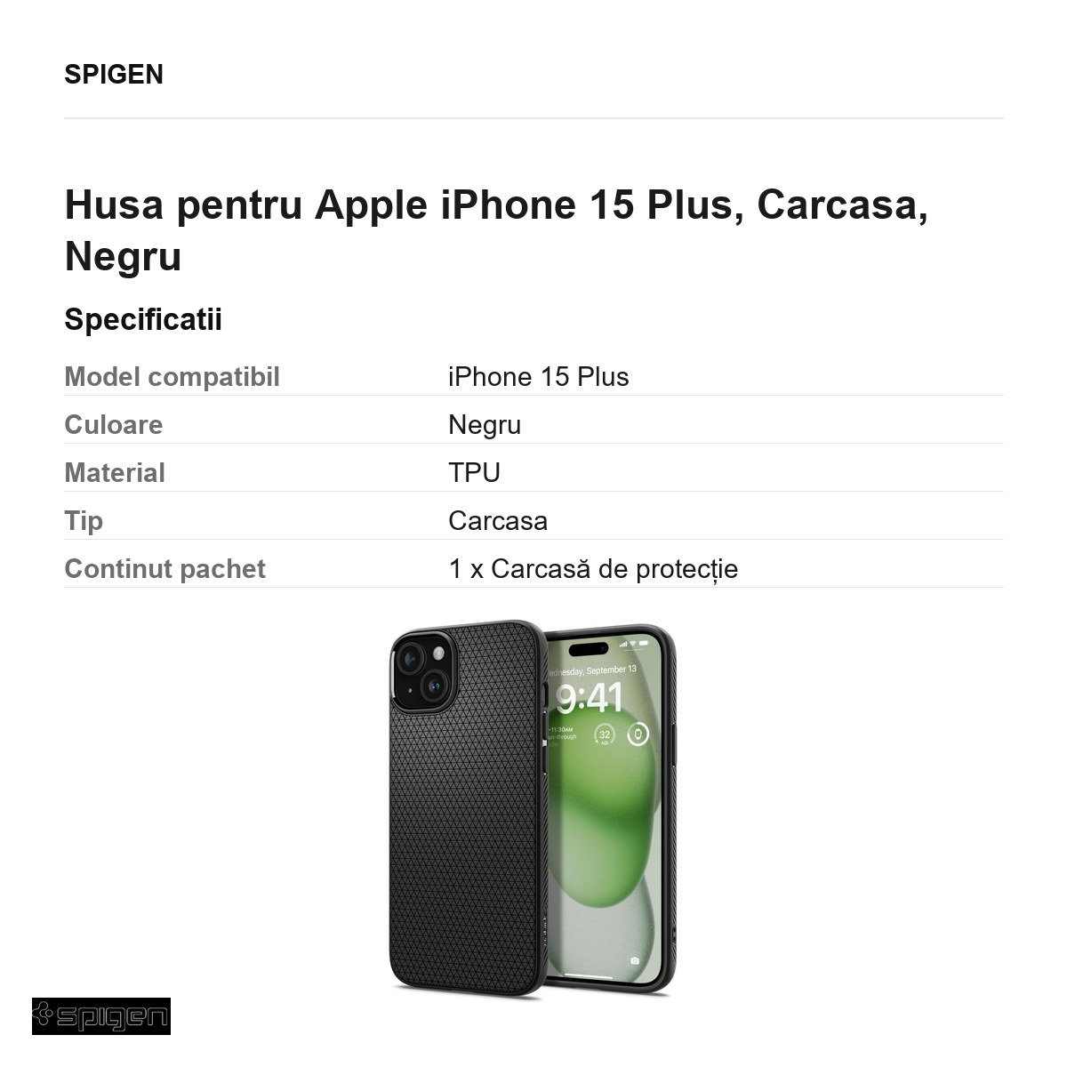 Husa Spigen Liquid Air matte pentru Apple iPhone 15 Plus, Carcasa, Negru [3]