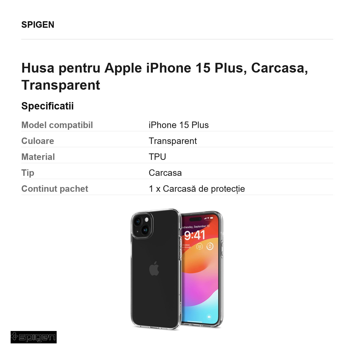 Husa Spigen Liquid Crystal crystal pentru Apple iPhone 15 Plus, Carcasa, Transparent [3]