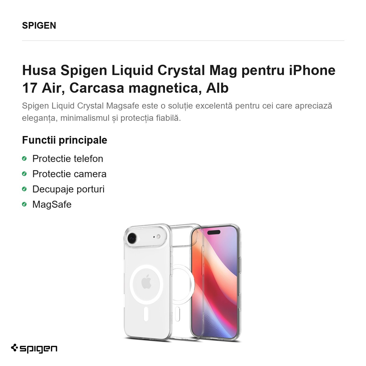 Husa Spigen Liquid Crystal Mag pentru iPhone 17 Air, Carcasa magnetica, Alb [2]