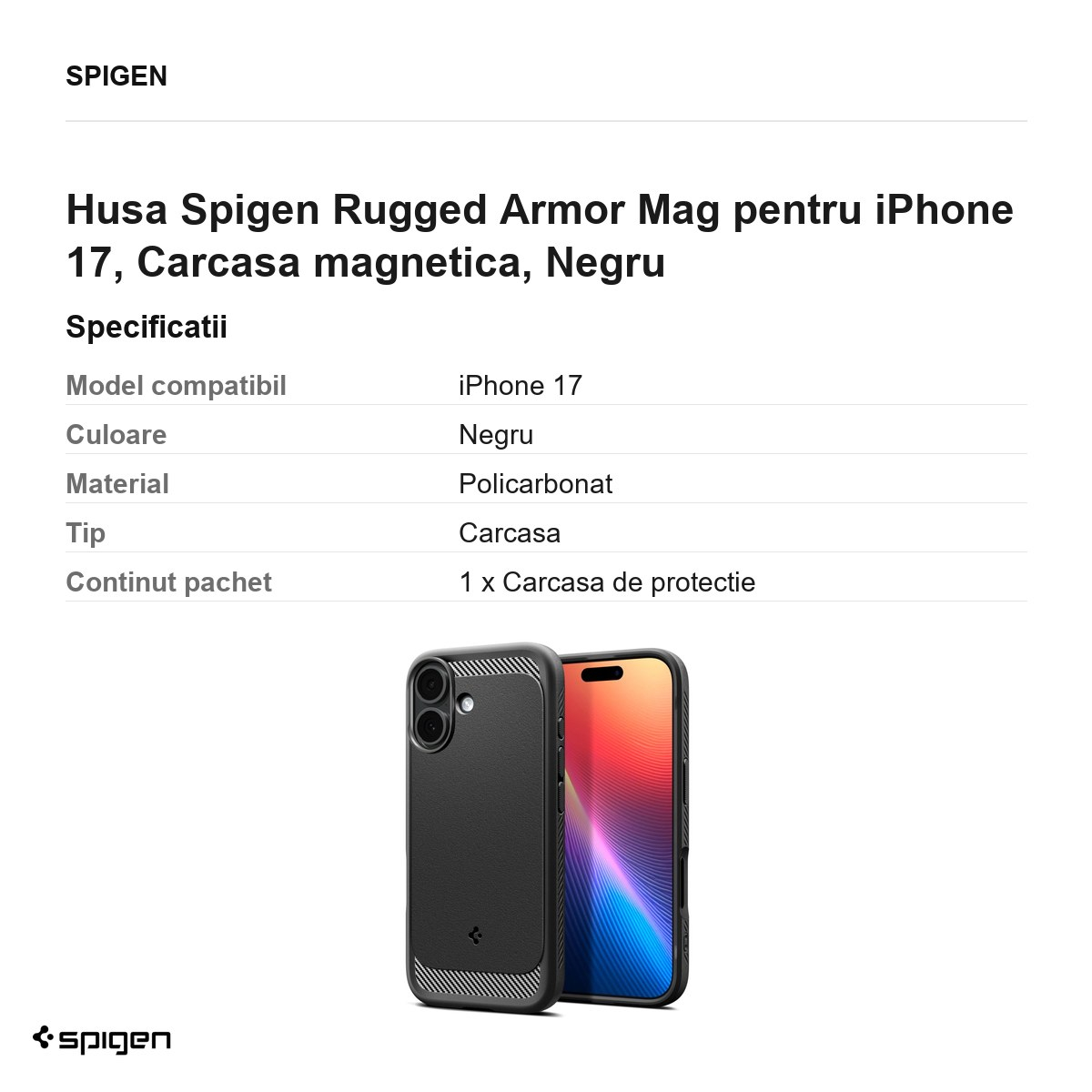 Husa Spigen Rugged Armor Mag pentru iPhone 17, Carcasa magnetica, Negru [3]