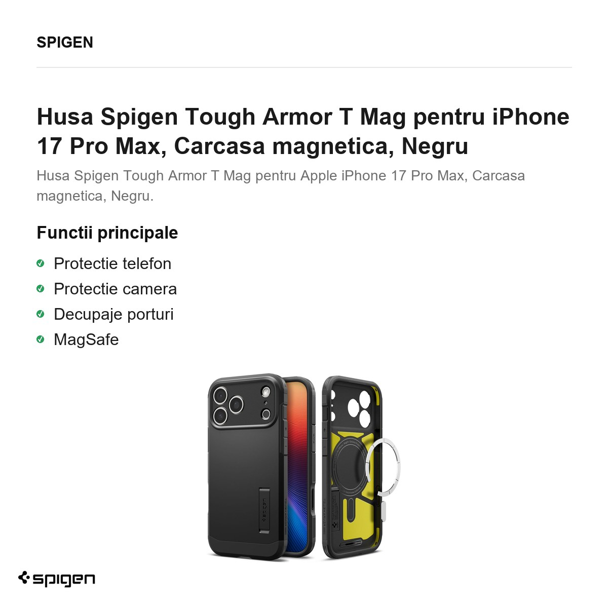 Husa Spigen Tough Armor T Mag pentru iPhone 17 Pro Max, Carcasa magnetica, Negru [2]