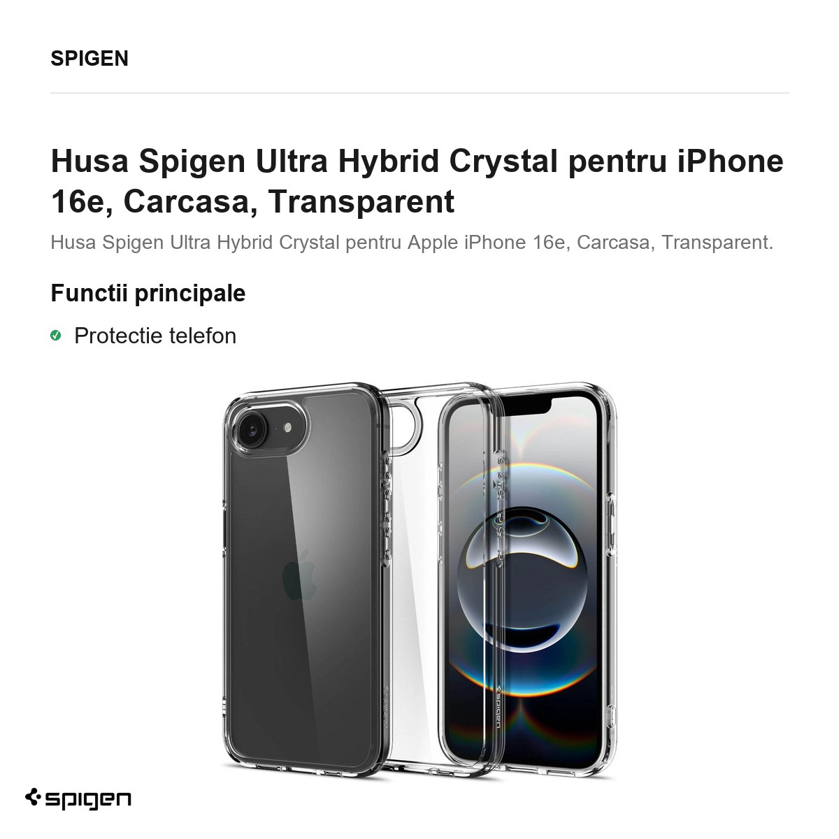 Husa Spigen Ultra Hybrid Crystal pentru iPhone 16e, Carcasa, Transparent [2]