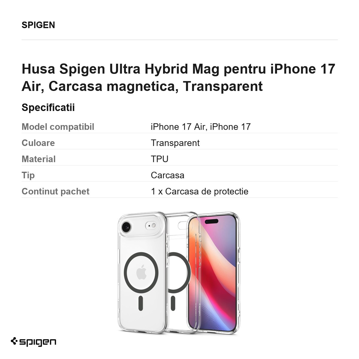 Husa Spigen Ultra Hybrid Mag pentru iPhone 17 Air, Carcasa magnetica, Transparent [3]