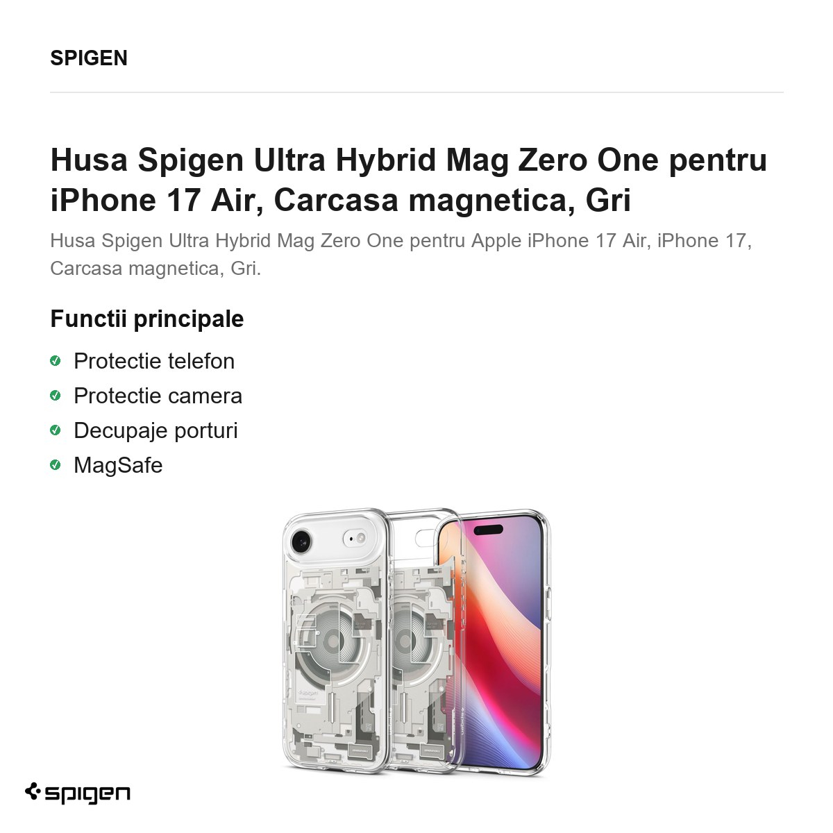 Husa Spigen Ultra Hybrid Mag Zero One pentru iPhone 17 Air, Carcasa magnetica, Gri [2]