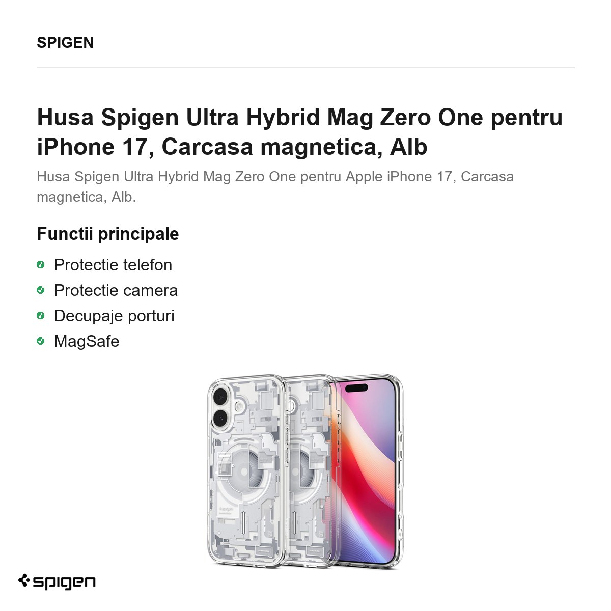 Husa Spigen Ultra Hybrid Mag Zero One pentru iPhone 17, Carcasa magnetica, Alb [2]