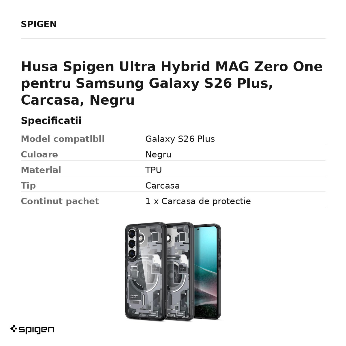 Husa Spigen Ultra Hybrid MAG Zero One pentru Samsung Galaxy S26 Plus, Carcasa, Negru [3]