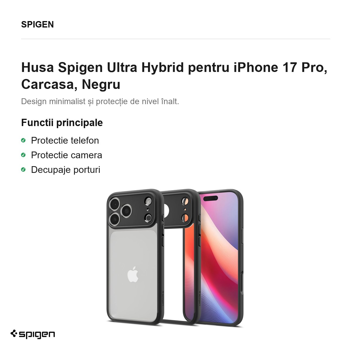 Husa Spigen Ultra Hybrid pentru iPhone 17 Pro, Carcasa, Negru [2]