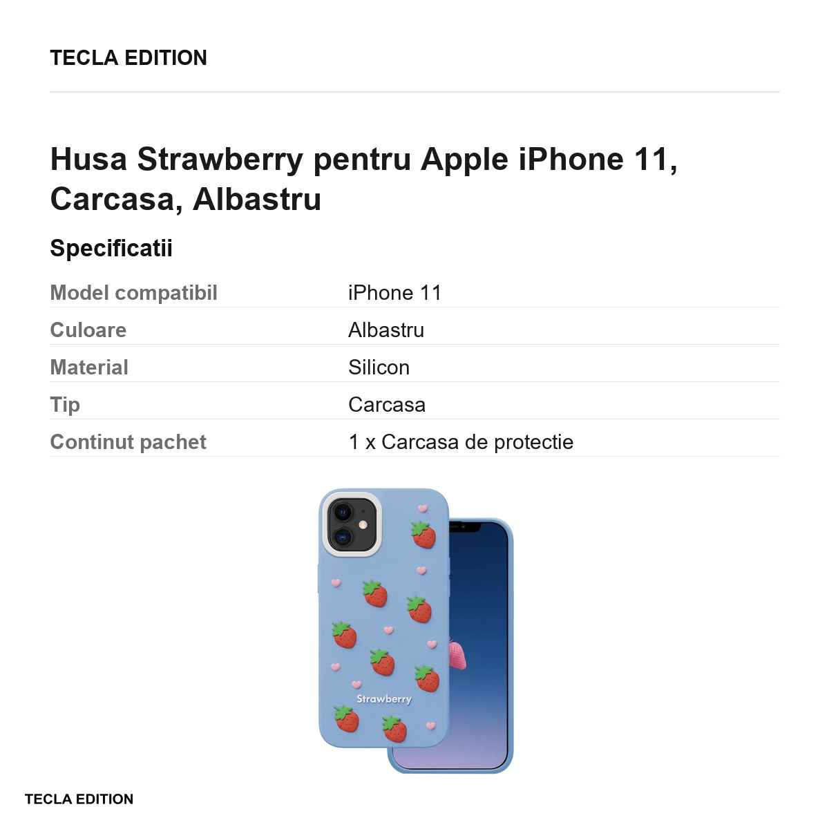 Husa Strawberry pentru Apple iPhone 11, Carcasa, Albastru [3]