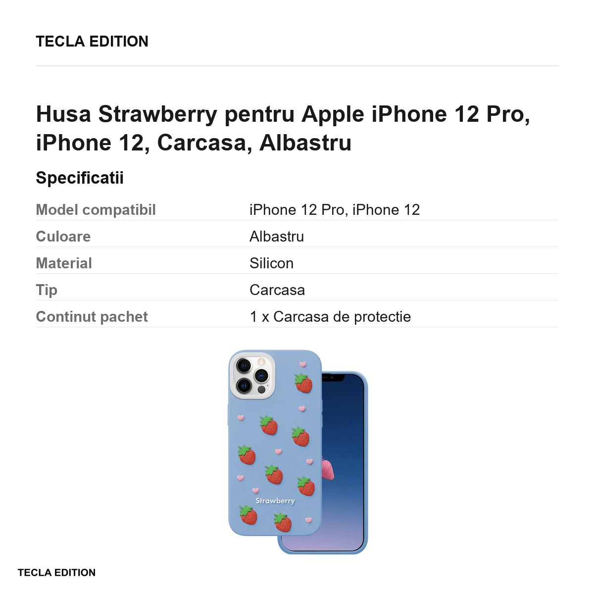 Husa Strawberry pentru Apple iPhone 12 Pro, iPhone 12, Carcasa, Albastru [3]