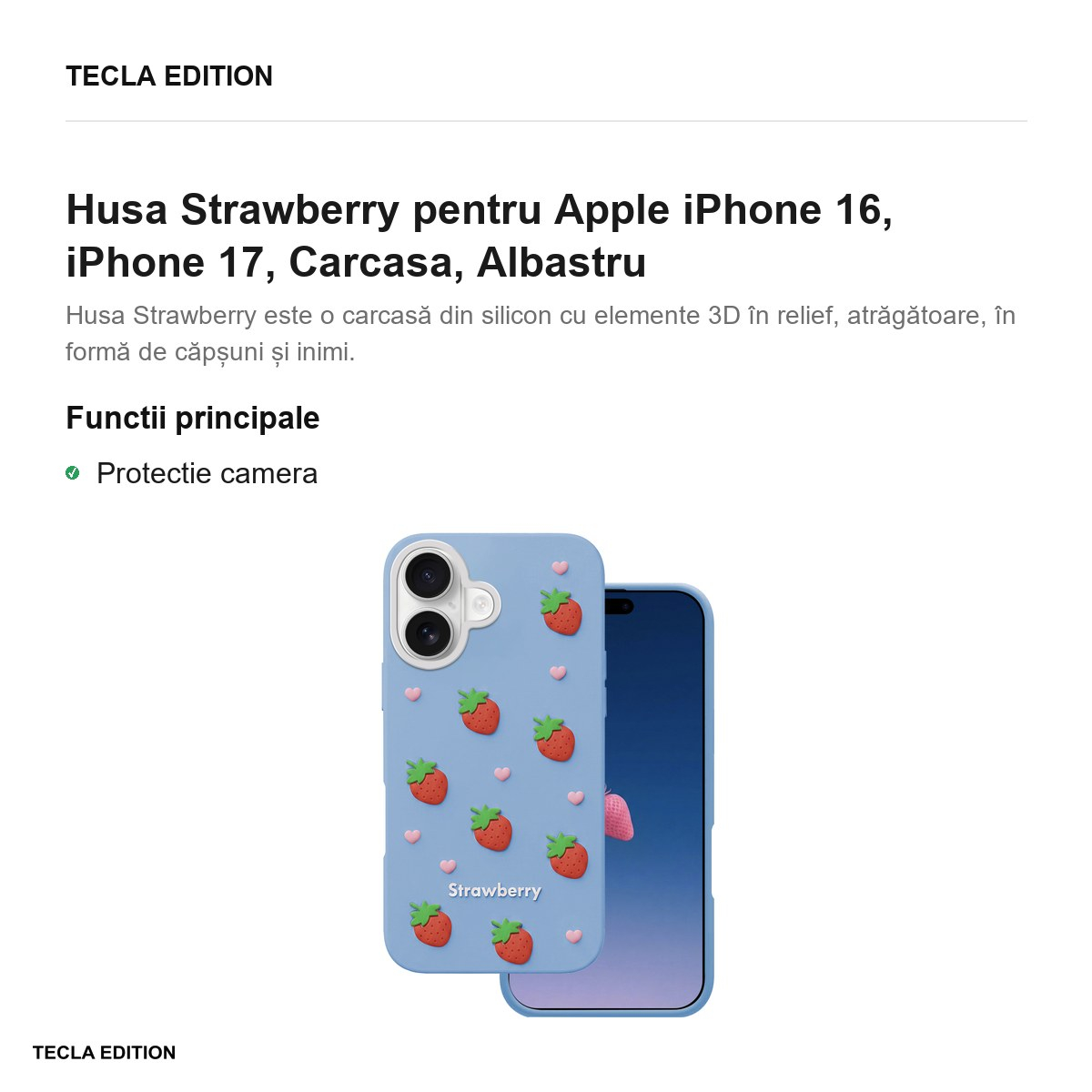 Husa Strawberry pentru Apple iPhone 16, iPhone 17, Carcasa, Albastru [2]