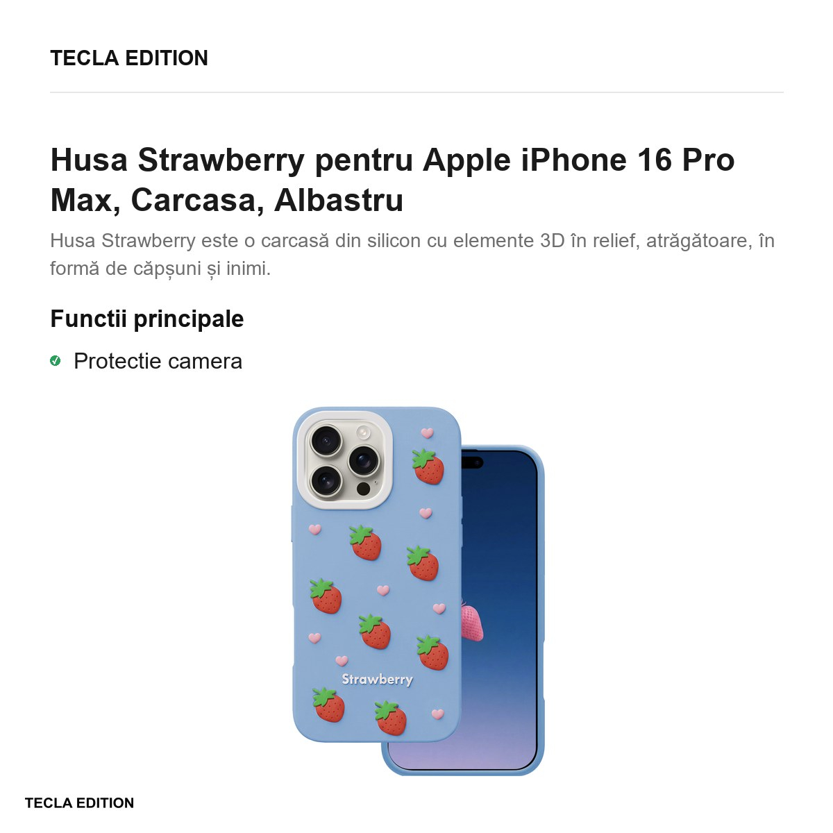 Husa Strawberry pentru Apple iPhone 16 Pro Max, Carcasa, Albastru [2]