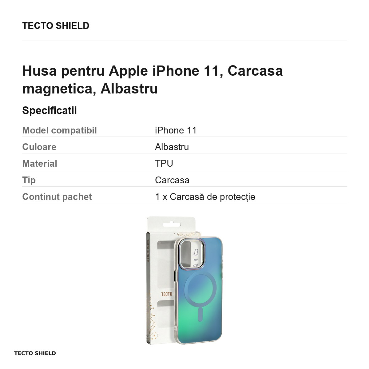 Husa Tecto Shield Aurora pentru Apple iPhone 11, Carcasa magnetica, Albastru [6]