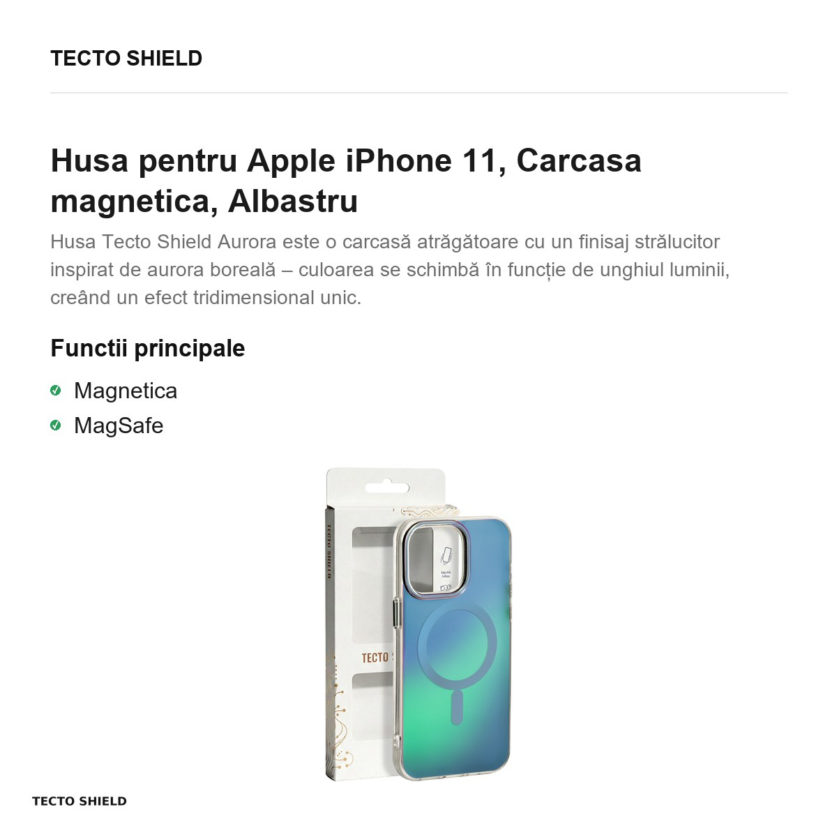 Husa Tecto Shield Aurora pentru Apple iPhone 11, Carcasa magnetica, Albastru [3]