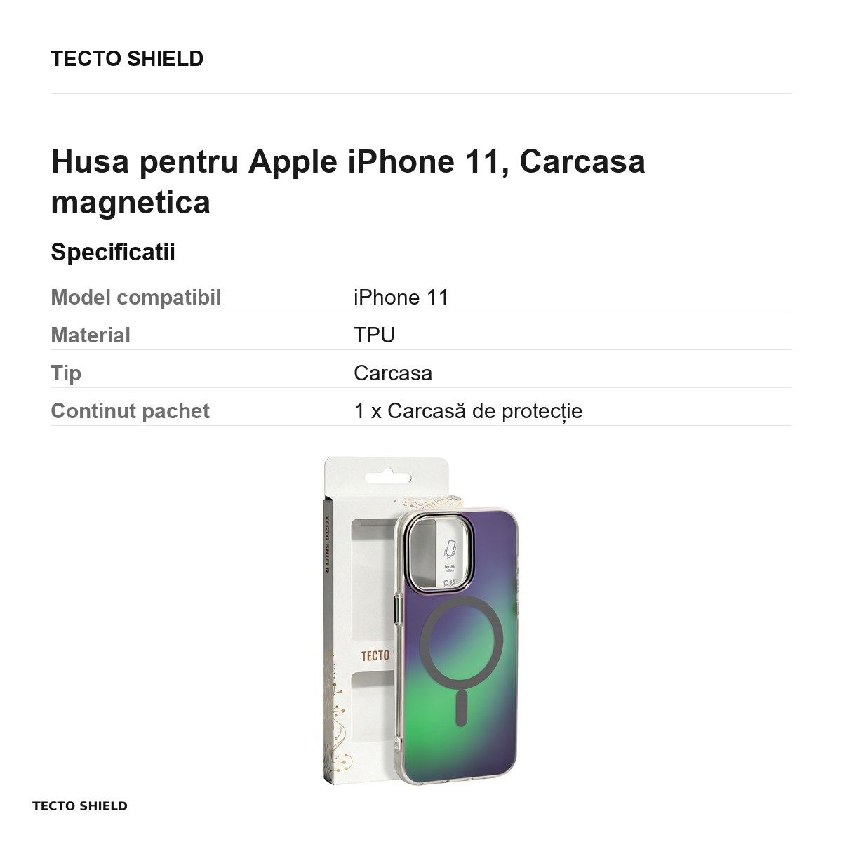 Husa Tecto Shield Aurora pentru Apple iPhone 11, Carcasa magnetica, Gri [6]