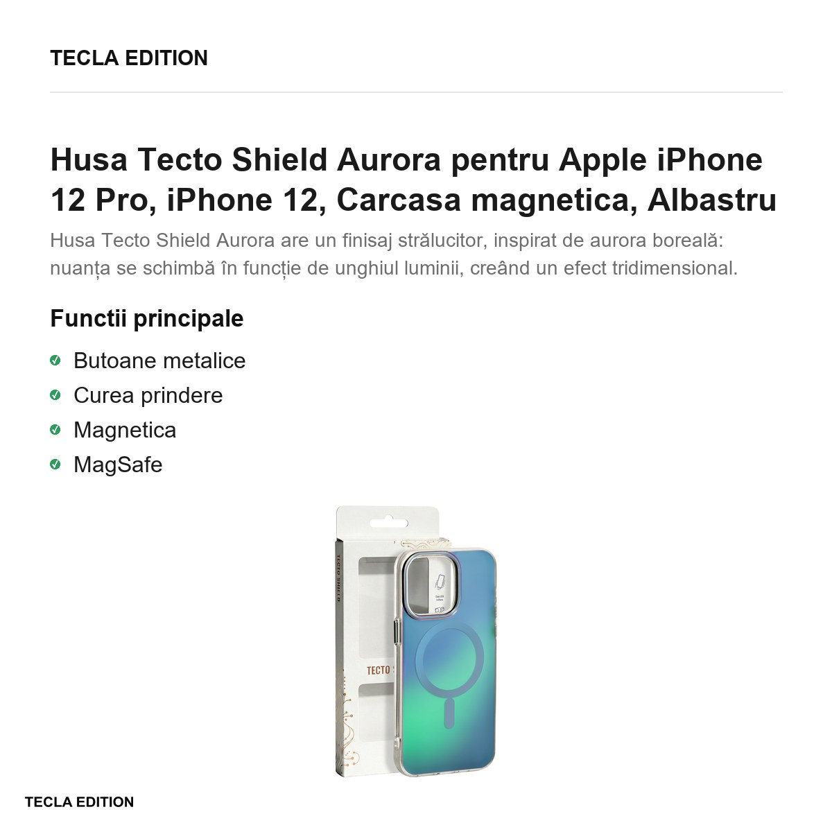 Husa Tecto Shield Aurora pentru Apple iPhone 12 Pro, iPhone 12, Carcasa magnetica, Albastru [2]
