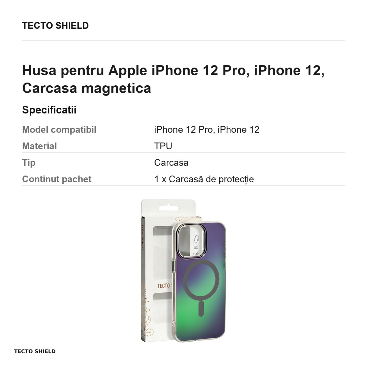 Husa Tecto Shield Aurora pentru Apple iPhone 12 Pro, iPhone 12, Carcasa magnetica, Gri [6]