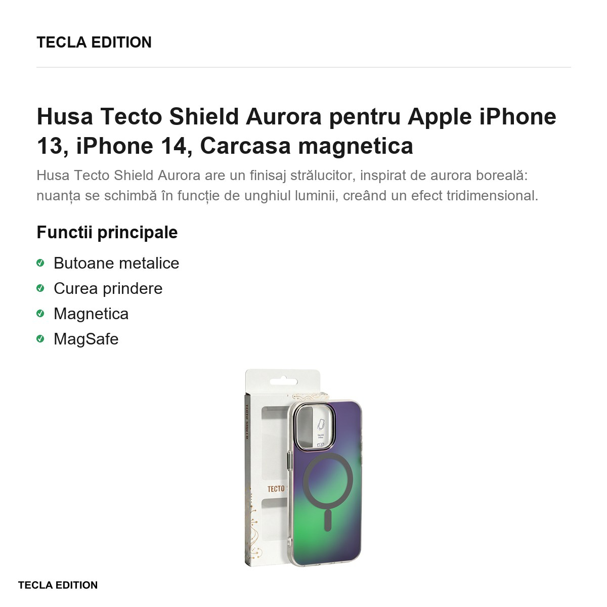 Husa Tecto Shield Aurora pentru Apple iPhone 13, iPhone 14, Carcasa magnetica, Gri [2]