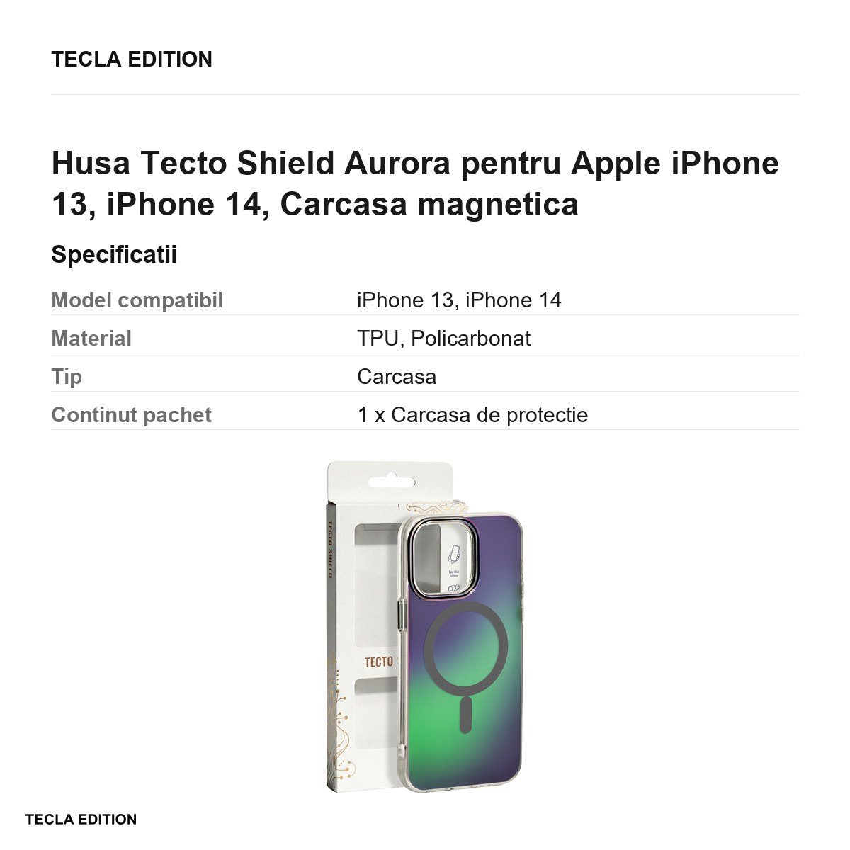 Husa Tecto Shield Aurora pentru Apple iPhone 13, iPhone 14, Carcasa magnetica, Gri [3]