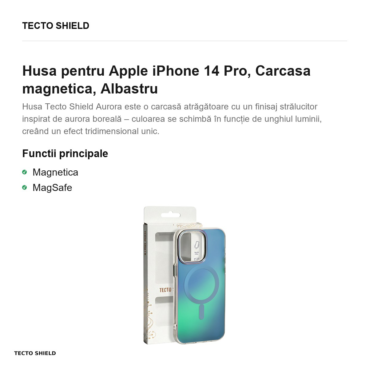 Husa Tecto Shield Aurora pentru Apple iPhone 14 Pro, Carcasa magnetica, Albastru [3]