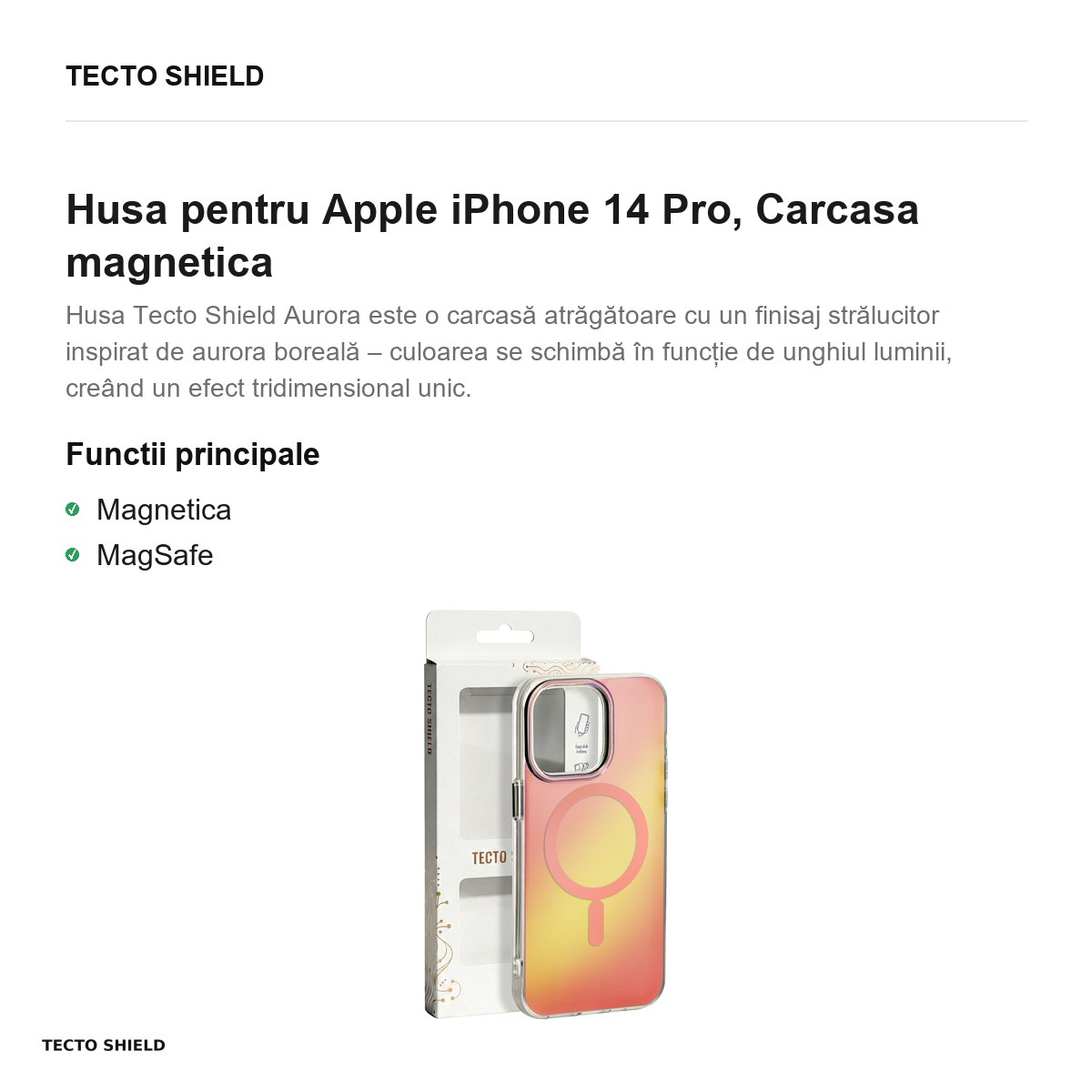 Husa Tecto Shield Aurora pentru Apple iPhone 14 Pro, Carcasa magnetica, Roz [3]