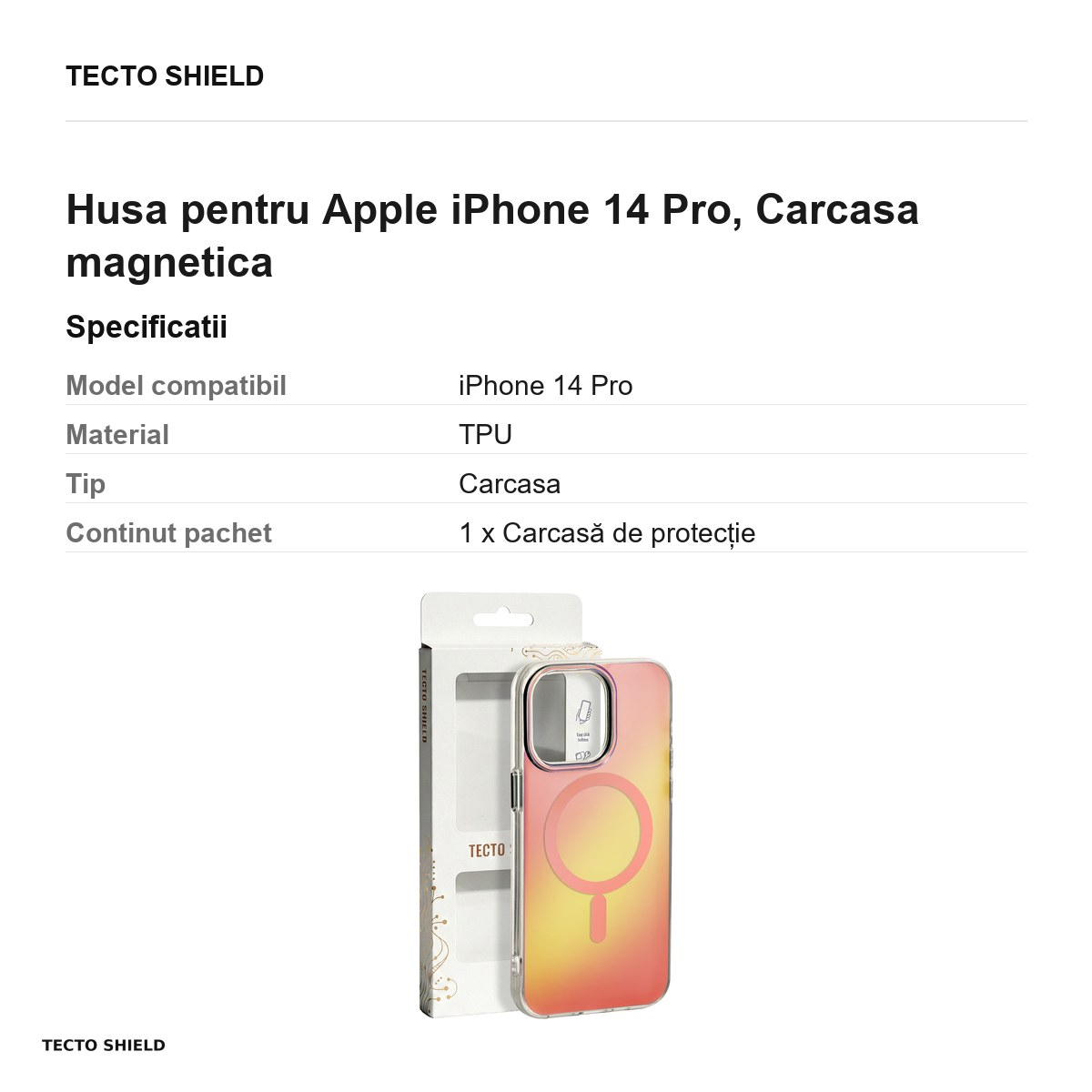 Husa Tecto Shield Aurora pentru Apple iPhone 14 Pro, Carcasa magnetica, Roz [5]