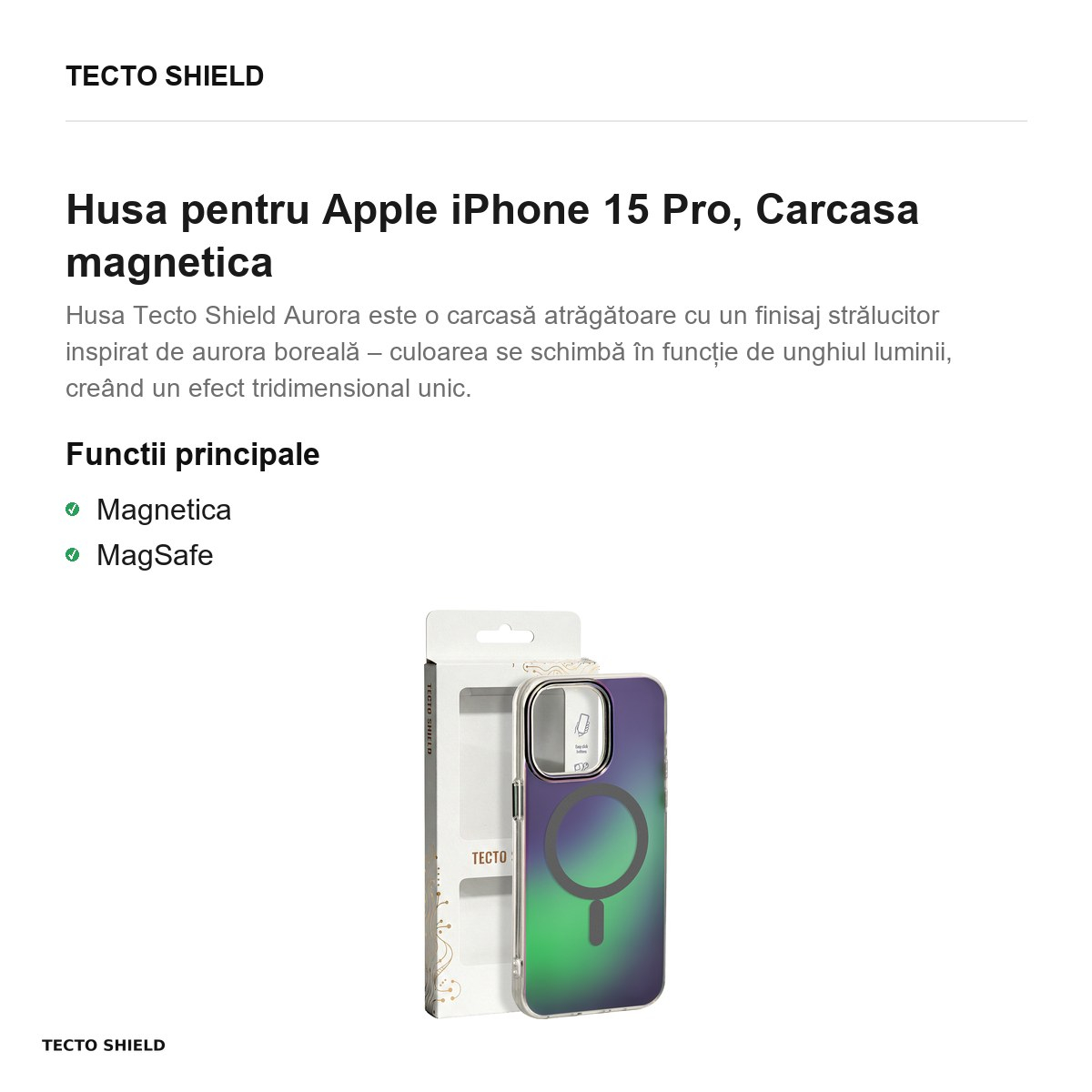 Husa Tecto Shield Aurora pentru Apple iPhone 15 Pro, Carcasa magnetica, Gri [3]