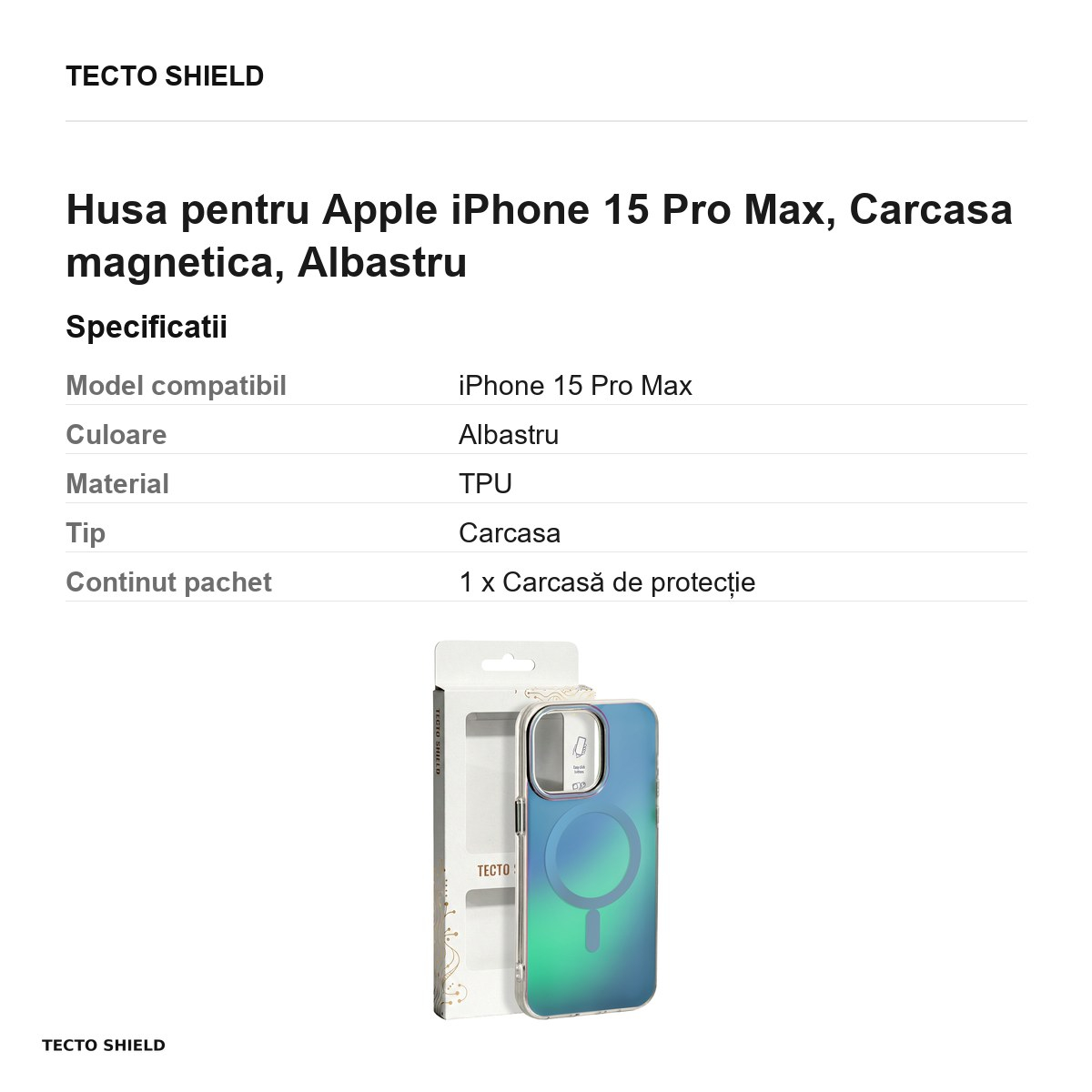 Husa Tecto Shield Aurora pentru Apple iPhone 15 Pro Max, Carcasa magnetica, Albastru [5]