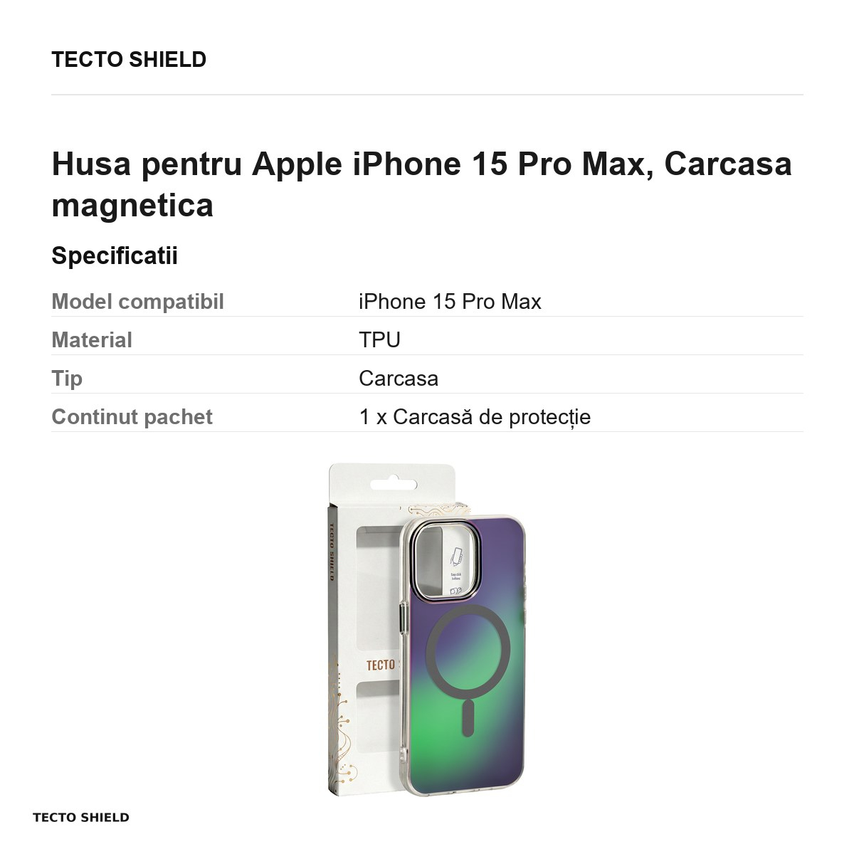 Husa Tecto Shield Aurora pentru Apple iPhone 15 Pro Max, Carcasa magnetica, Gri [6]