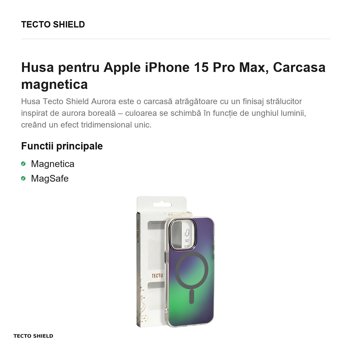 Husa Tecto Shield Aurora pentru Apple iPhone 15 Pro Max, Carcasa magnetica, Gri [3]